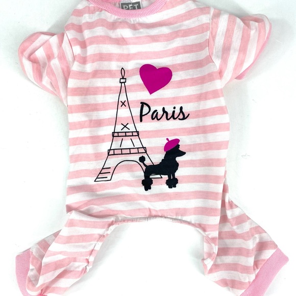Pets and dogs Paris striped pink and white PJs - Picture 1 of 5